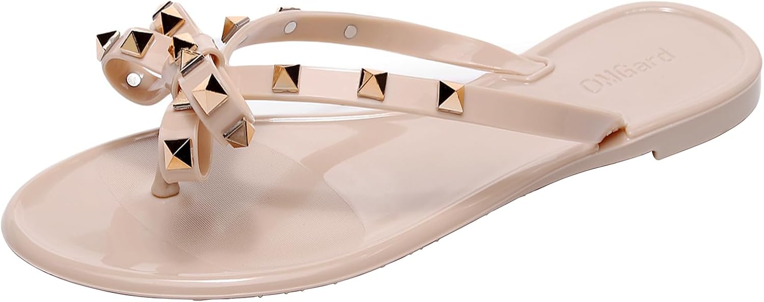 Studded Jelly Shoes for Womens Bow Flip Flops Jellies Sandals Flat Black... - Picture 158 of 174