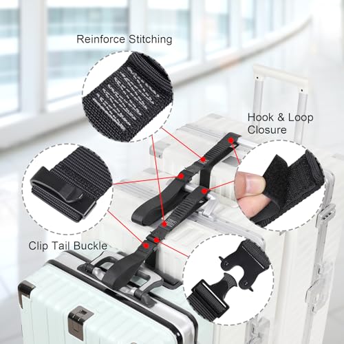 Image of Luggage Straps, Stretchable Luggage Connector Straps for Suitcases, Metal Buckle Add A Bag Adjustable Attachment Accessories Belts (Black-All Metal Buckle, 1.25 inch W)