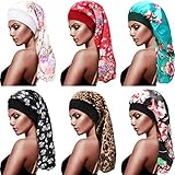 6 Pieces Long Satin Bonnet Extra Large Sleep Cap Elastic Band Night Caps Large Silk Hair Night Sleep...