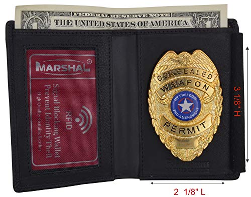 Marshal RFID Genuine Leather Black Slim Thin Bifold ID Money Wallet Oval Shape Badge Holder4