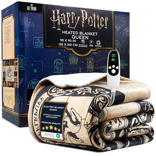 Get Trend Harry Potter Gifts Heated Blanket Electric Queen Size Luxurious Fleece Weighted Blanket Fast Heating with 9 Heat Settings Auto Shut-Off 90x90in (Multi Harry Potter Queen US)