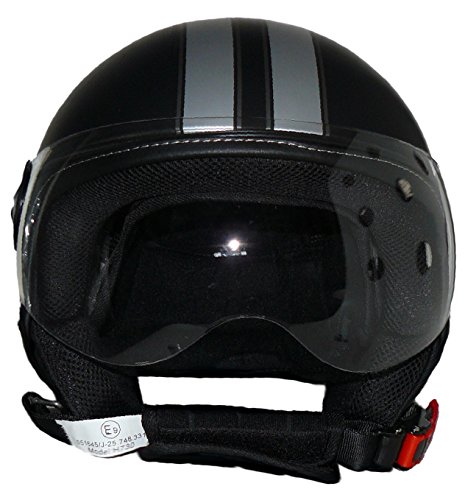 Jethelm H730-XL mit 2 Visieren matt-schwarz mit Silberstreifen im Pilotendesign