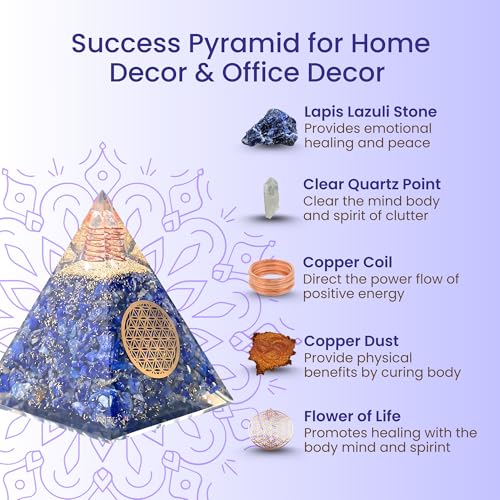 Image of Orgone Pyramid of Success - Lapis Lazuli Orgonite for Honesty, Self-Awareness, Chakra Balancing, Meditation, Reiki Healing, EMF Protection & Positive Energy Enhancement