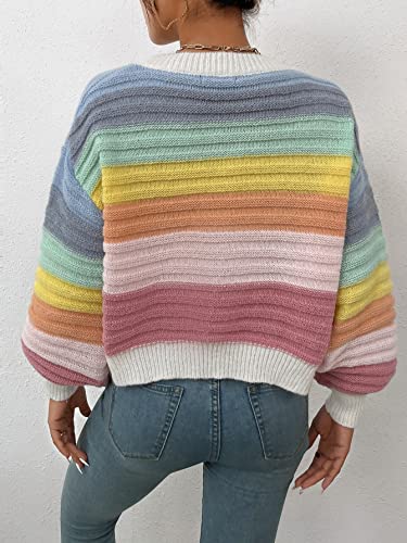 WDIRARA Women's Colorful Open Front V Neck Long Sleeve Crop Cardigan Buttons Loose Knit Sweater Coat2