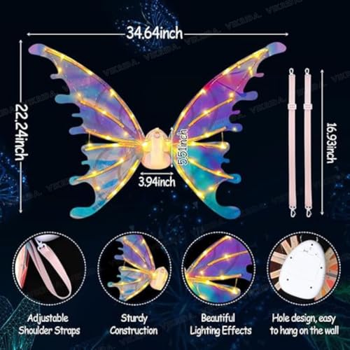 Image of VikriDA LED Butterfly Fairy Wings for Girls & Women | Glowing Princess Dress-Up Accessory Toy
