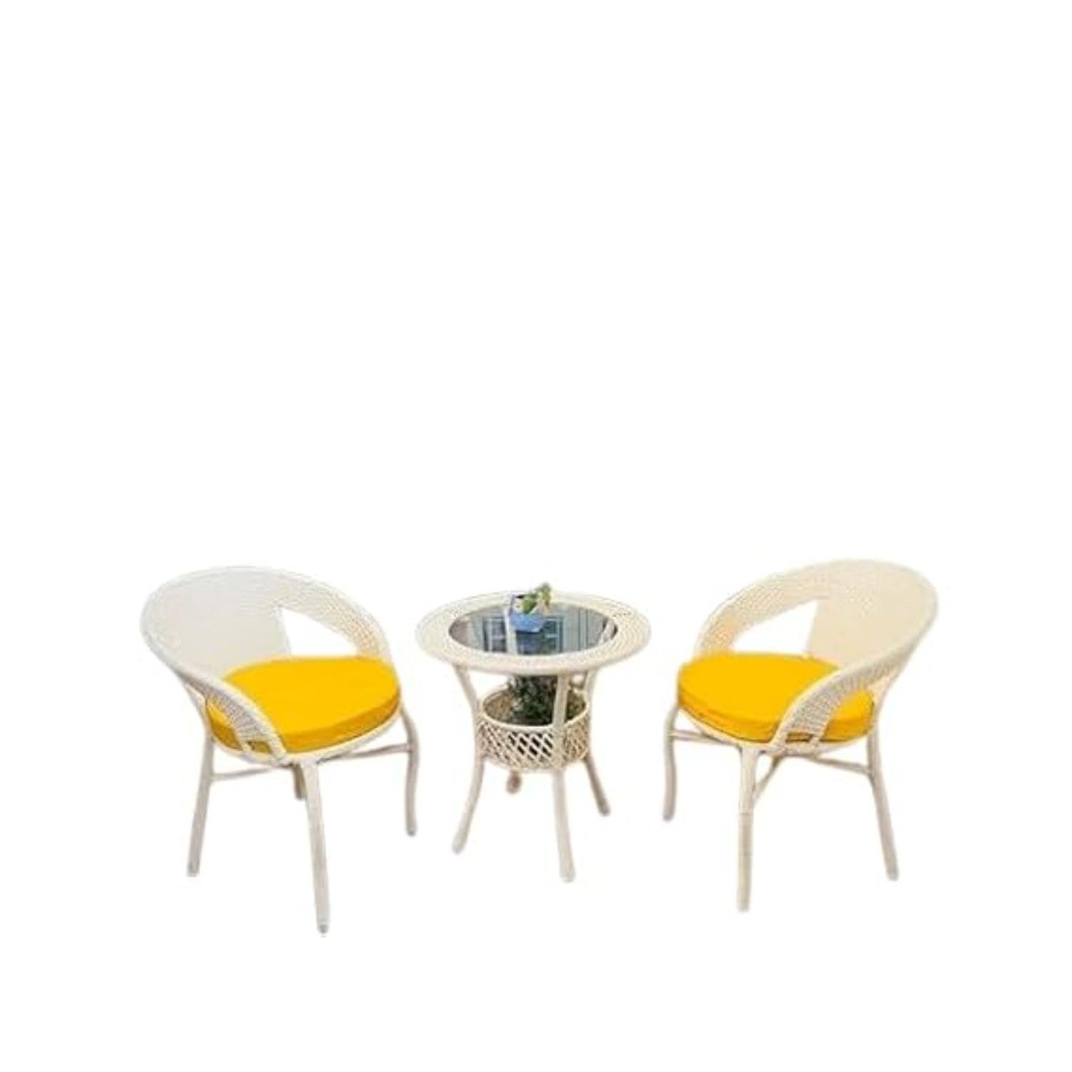 ps enterprises furniture 2 chair 1 table with cushion for outdoor, indoor, patio, rattan chair, living room, dining room, garden, chair set with table (d-12 off white & yellow 2+1)
