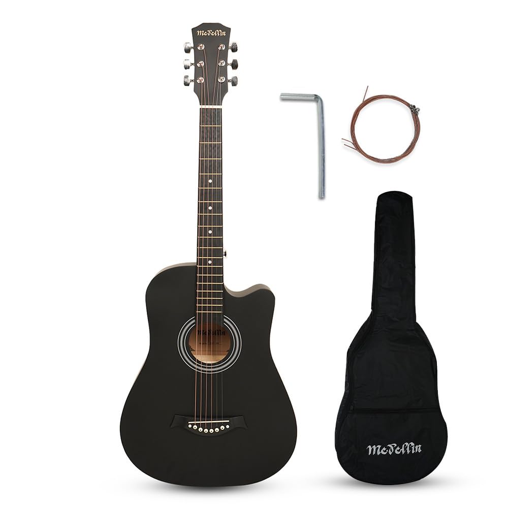 Medellin M38BKTR 38" Beginner Acoustic Guitar with Truss Rod, Matte Black | Grand Auditorium Body, Linden Wood Construction, Includes Gig Bag, Allen Key, Strings and Learning Course-image-14
