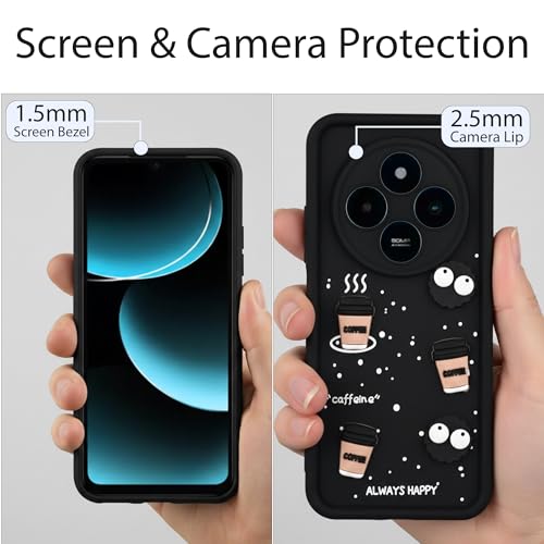 Image of DARKFIT Back Case Cover Compatible for Poco M7 5G / Redmi 14C | Cute Fun Cartoon 3D Ball | Coffee Silicone Case | Camera & Body Protection | Shock Proof | for Poco M7 5G / Redmi 14C | Color Black
