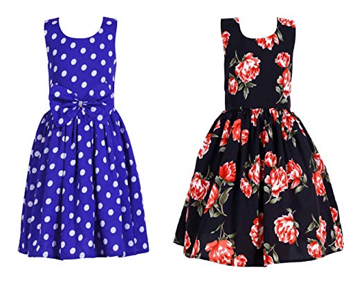 Image of Casual Frock for Baby Girls,Blue Printed and Olive Printed,Pack of 2