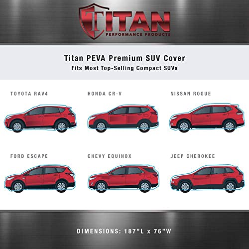 Image of Titan Premium Multi-Layer PEVA Car Cover for Compact SUV 170-187 inch. Waterproof, UV Protection, Anti-Scratch Protective Lining, Driver-Side Zippered Opening. Fits Rav4, Rogue, CR-V and More.