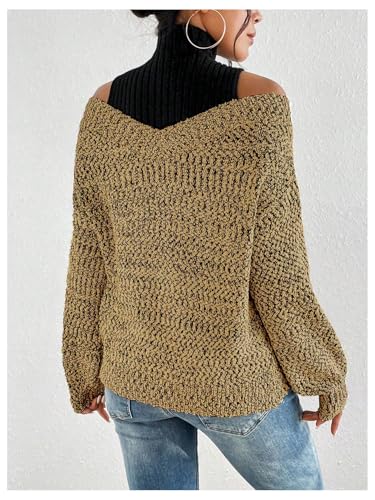 MakeMeChic Women's Fall Fashion 2025 Cold Shoulder Sweaters Long Sleeve Knitted Oversized Turtleneck Sweaters2