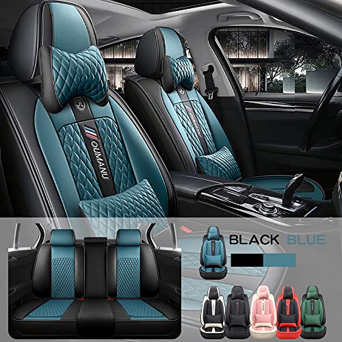 Car Seat Covers Fit for Chevy Equinox 2006-2022 5 Seats Waterproof Faux Leather Front ＆ Rear Seat Cover Accessories (Luxury Full Set/Black Blue)