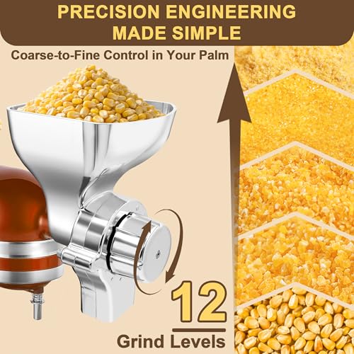 Premium All-Metal Grain Mill Attachment for KitchenAid Stand Mixers, 12-Level Adjustable Flour Mill Grinder for Wheat, Oats, Corn, Rice, Non-Oily Dry Grains - Includes Cleaning Brush by Jooke - Image 6