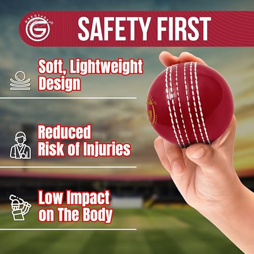 Image of Soft Rubber Cricket Ball for Practice | Outdoor & Indoor Practice Cricket Ball with Core & Stitched Seam | Realistic Feel, True Bounce & Swing for Practice, Honing Skills & Family Fun
