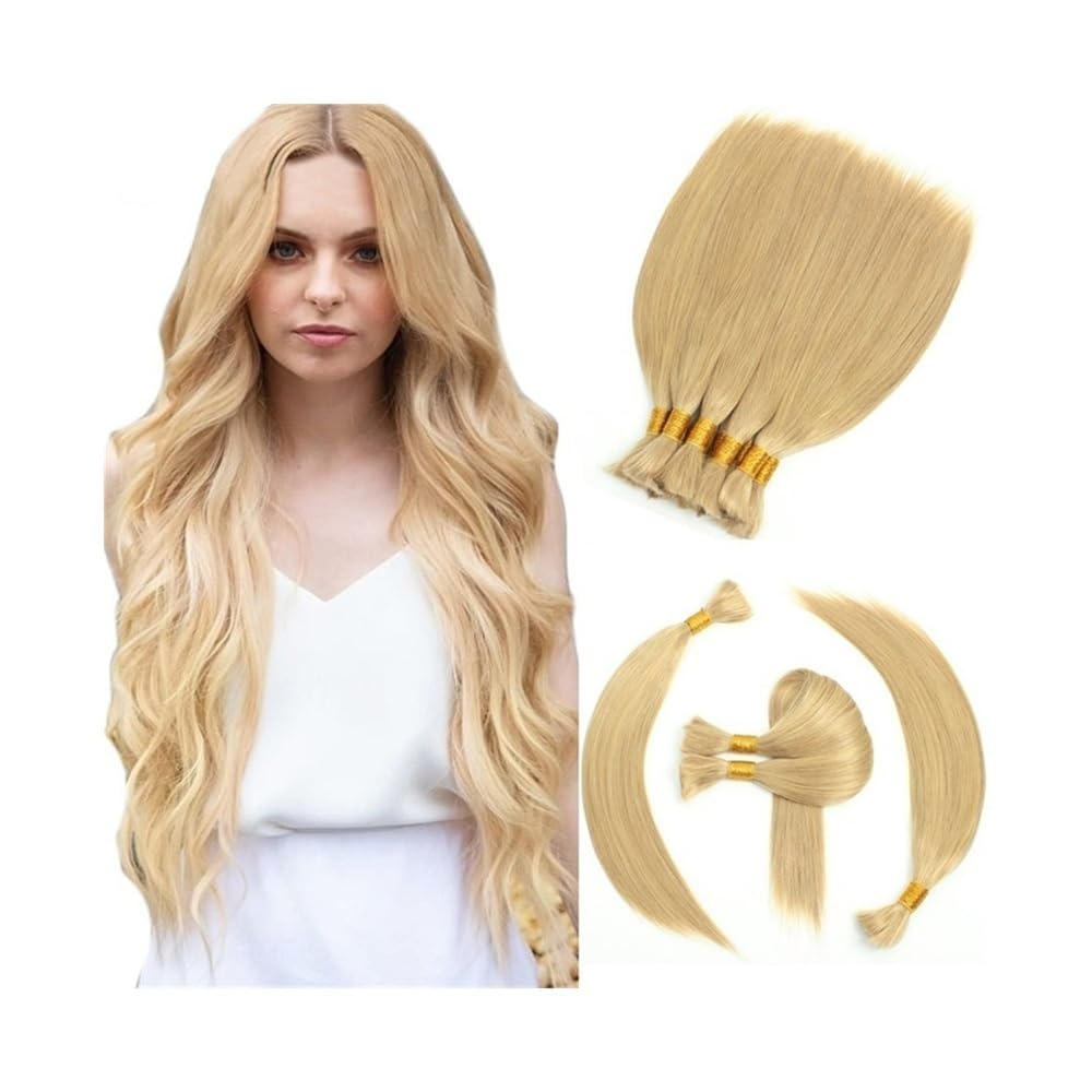 Splatanie włosów Ludzkie warkocze doczepiane hurtowo bez osnowy #24 Blond 100G Remy Proste włosy wiązki Kobieta(16 Inch)