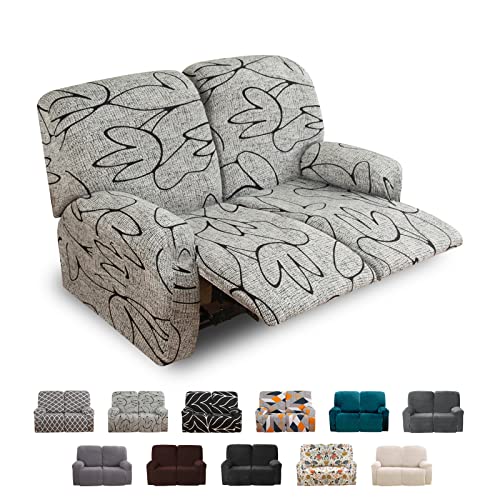 Figooo Recliner Sofa Covers 2 Seat Stretch Loveseat Recliner Cover Non Slip 6-Piece Spandex Recliner Couch Cover With Pockets Reclining Couch Covers Furniture Protector For Dogs Cats,G-Style #TOP6