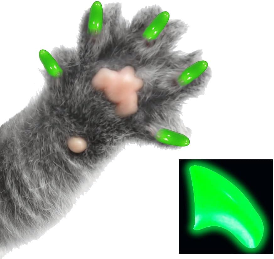 60 Piece Soft Nail Caps with Adhesive for Cat Claws - Alien Glow Medium
