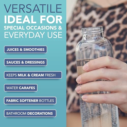 HEFTMAN Glass Water Bottle 1 Litre - 3 Pack Empty Glass Bottles with Lids - Water, Smoothies, Glass Juice Bottles with Airtight, Leakproof, Stainless Steel Lids & Cleaning Brush for Work, Gym, Home - 5