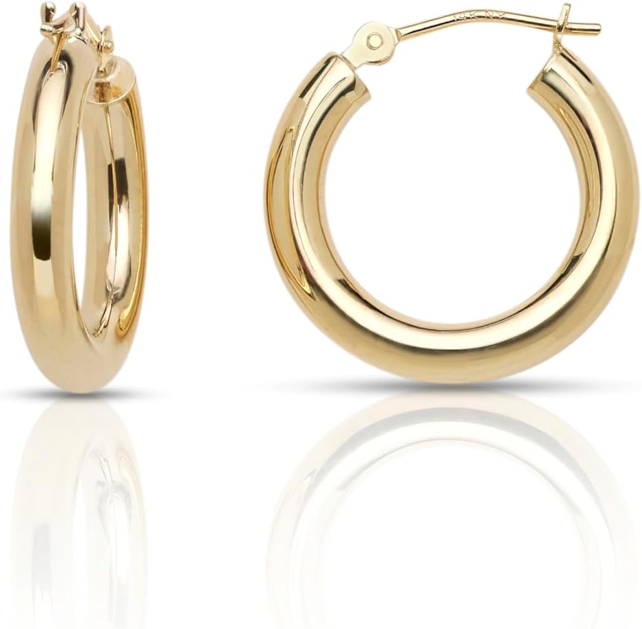 Olivia's Collection 14k Yellow Gold Chunky Hoop Earrings (16-50x3.0mm), Piercing to Lobe, Upper-Lobe for a Woman, Man, or Teens