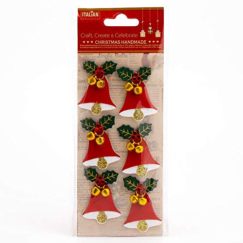 Italian Options Jingle Bells Christmas Craft Decoration Self Adhesive 3.5cm x 4cm (6 pcs)