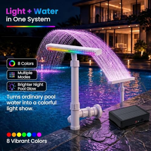 JEMULICE Solar Pool Fountain with Lights for Above Ground Pools, Pool Fountain Waterfall Pump with 6 Nozzle, Solar Pool Fountain for Inground Pools with 8 Color LED Lights — view 2