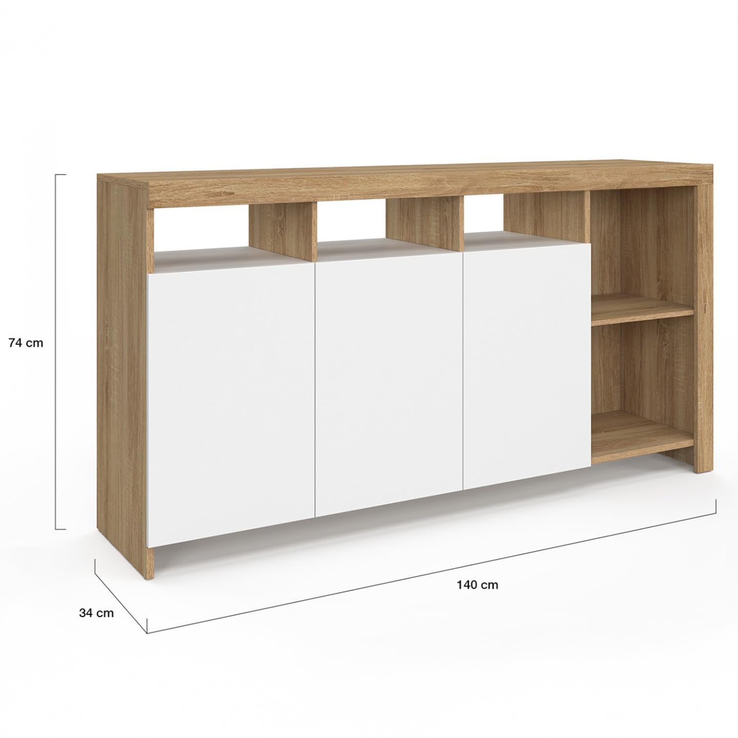 IDMarket - Buffet 140 cm Malo Bois façon hêtre et Portes Blanches