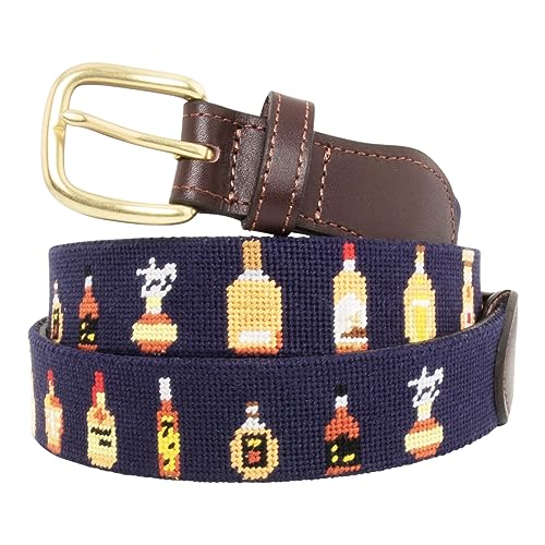 Bourbon Bottle Needlepoint Belt with Leather Backing (42, Bourbon)