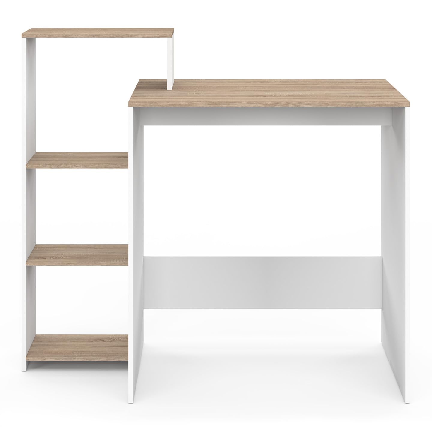 IDMarket – Escritorio con estantes laterales modulares Lilian, madera imitación de haya y blanco