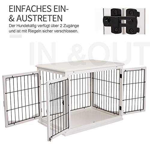 PawHut Hundekäfig Möbel mit 2 Eingängen Moderne MDF Hundebox für Zuhause Indoor Hundehütte für mittelgroße und kleine Hunde bis zu 20 kg Hundehaus 58,5x81x66 cm Weiß