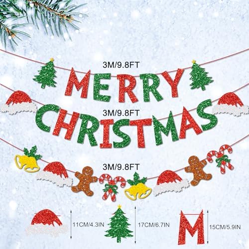 Uciy Christmas Decorations Indoor Ceiling Hanging Party Decor Bunting Streamers Paper Xmas Decorations Set