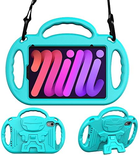 Surom Kids Case for New iPad Mini 6th Generation, iPad Mini 6 Case (8.3 inch 2021), Shock Proof Kids Friendly Handle Stand Case with Shoulder Strap for iPad Mini 6 8.3 inch 2021, Turquoise