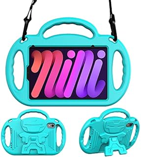 Surom Kids Case for New iPad Mini 6th Generation, iPad Mini 6 Case (8.3 inch 2021), Shock Proof Kids Friendly Handle Stand Case with Shoulder Strap for iPad Mini 6 8.3 inch 2021, Turquoise