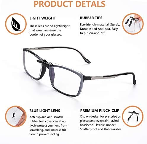 FONHCOO Clip-on Blue Light Blocking Glasses Womens Mens 2 Pack Over Prescription Glasses Framless Lens Anti Eyestrain Headaches UV Filter Computer Gamer Eyeglasses