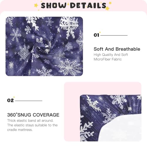 Image of Caikeny Fitted Crib Sheet for Boys Girls Purple Snowflakes Sliver Xmas Baby Crib Sheets Bassinet Sheets Crib Mattress Bed Sheets for Toddler Newborn Infant 27 x 39 in