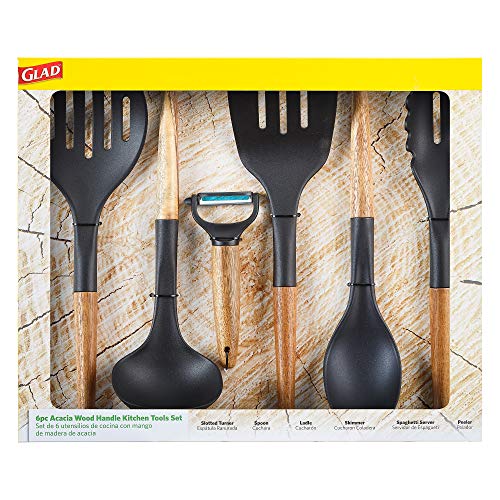 Glad Cooking Utensils Set With Acacia Wood Handles, 6 Pieces | Nylon Tools For Nonstick Cookware | Heat Resistant Kitchen Gadgets | Culinary Essentials #TOP7