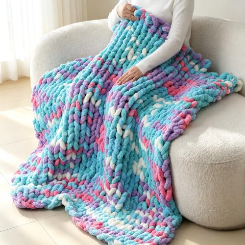Image of Chunky Chenille Yarn for Hand Knitting 8 Jumbo Pack Jumbo Chunky Yarn for Hand Soft Blanket Knitting, Bulky Thick Fluffy Yarn for Crocheting (Candy Colors)
