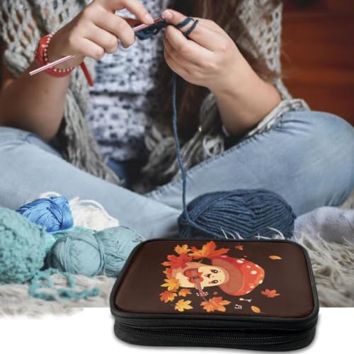 Image of Vanideaoty Autumn Crochet Hook Case Leaf Portable Knitting Needle Case | with Web Pockets, Swing Crochet Hooks Accessories, Thanksgiving Home Gifts