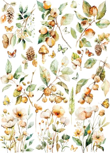 Woodland Flora Rice Paper, 11.5 x 16 inch (1pc) - Mulberry Paper for Decoupage Print Cards Crafts by Craft Kreatively