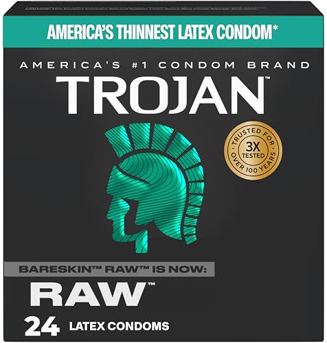 Trojan Raw Latex Lubricated Thin Condoms for Men, America’s Thinnest Latex Condoms, Made from...