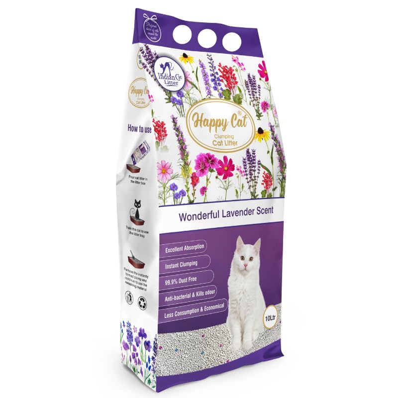 Happy CatBentonite Dust Free Clumping Cat Litter – Wonderful Lavender Scent – 10L