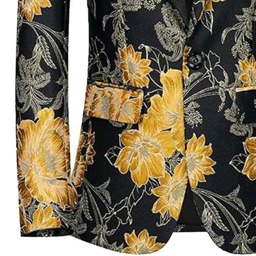 Men's Floral Print Stylish Blazer Business One-Button Suit Jacket Banquet Casual Performance Sport Coat3