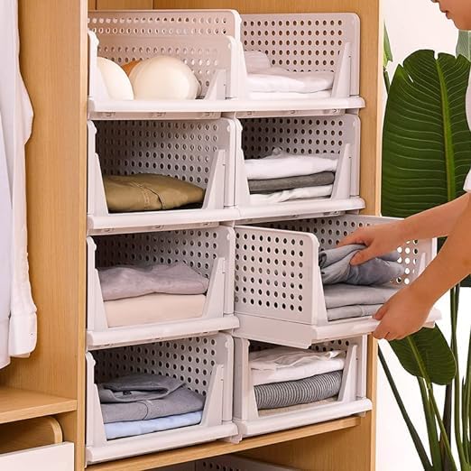 Image of STEFFAN Plastic Modular Drawer Storage Chest of Drawers Organizer Storage Box, Large Stomo Racks for Multipurpose Anti-Slip Shoes Organizers (Pack of 10, light Pink)