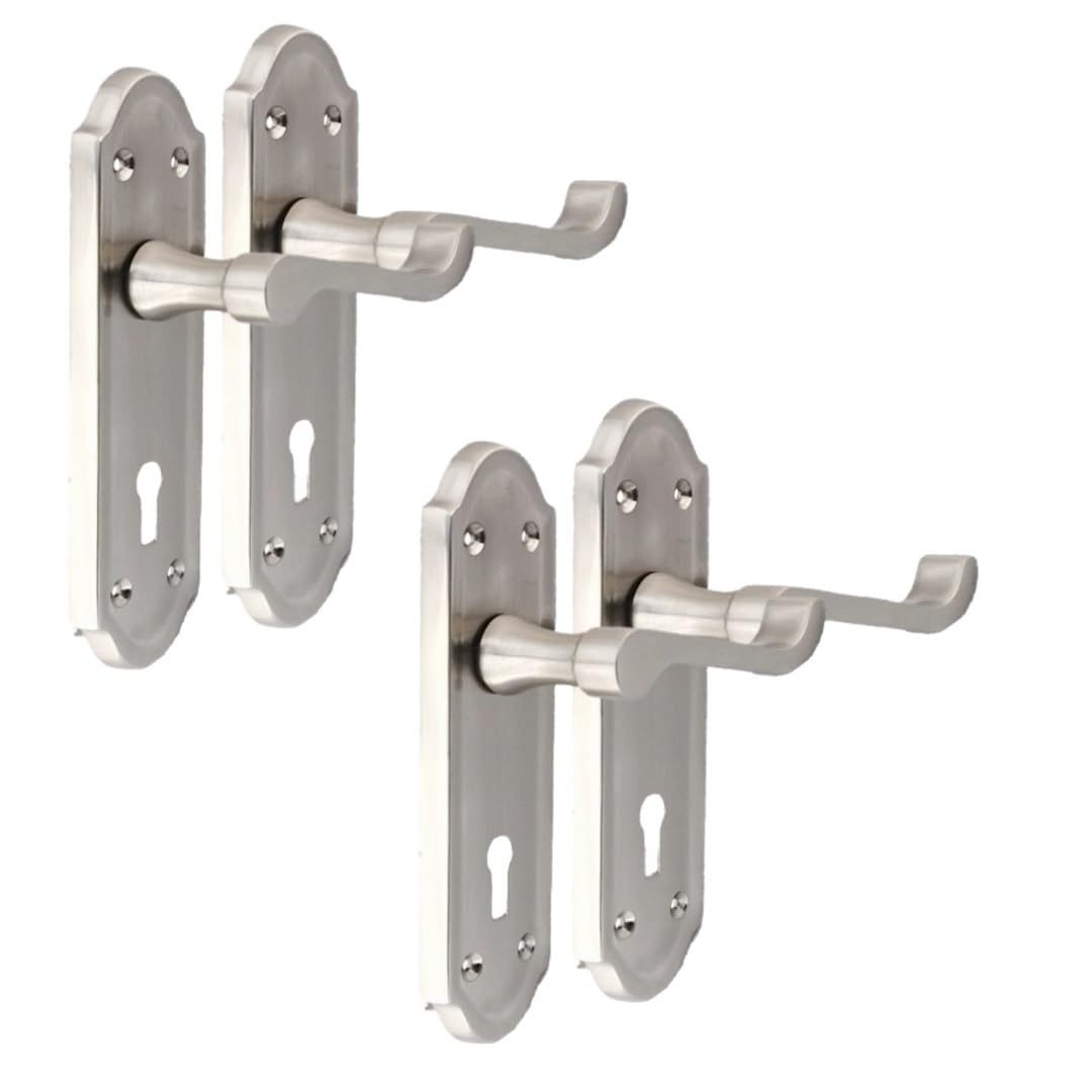 Epsom Door Handle Askworth Satin Nickel Lever Lock Set – Lever on Backplate 170mm x 48mm – Includes 3 Lever Sash Lock – 1 Pair