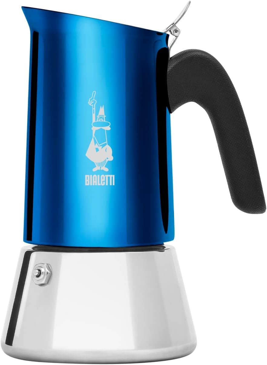 New Venus Induction, Stovetop Coffee Maker ; Moka Pot, (2020 Model) 18/10 Steel; Suitable for Induction and Gas Stove; Limited Edition Blue (6 Cup)