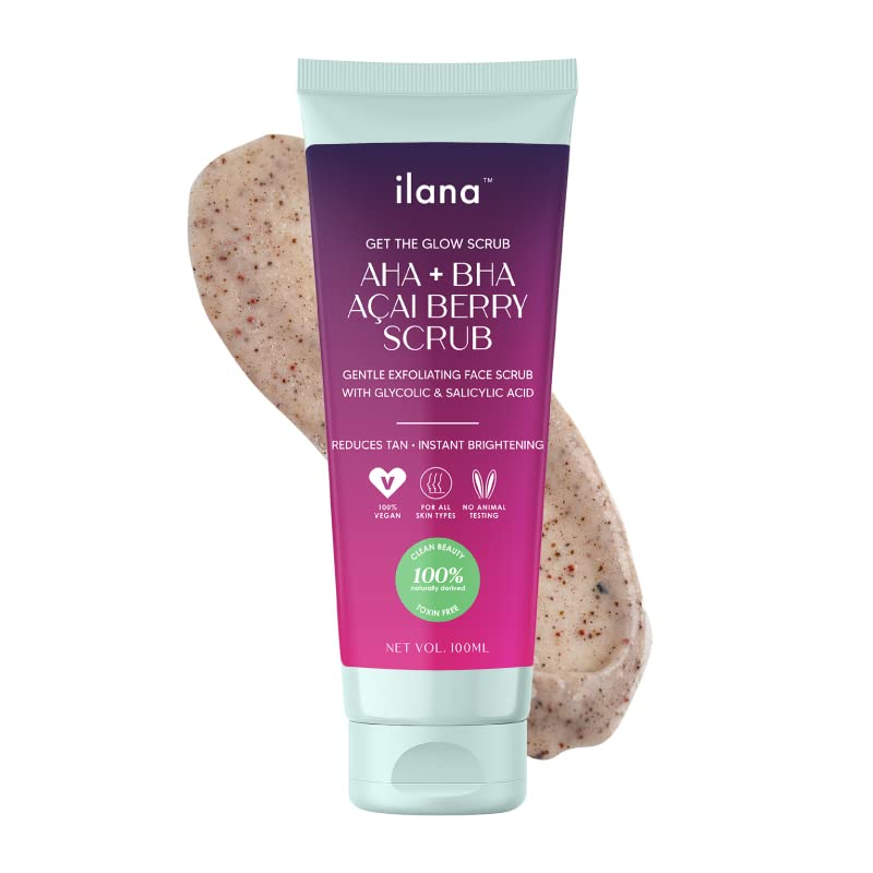 ilana Get The Glow Face Scrub For All Skin Types, Provides Instant Radiance & Glow, Clears Whiteheads & Blackheads, Deep Pore Cleansing, Removes Tan, Dirt & Unclog Pores For Men & Women, 100ml