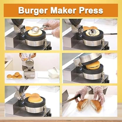 Burger-Maker-Maschine, elektrische Presse, Burger-Maschine, Eiscreme-Burger-Maker, 1200 W, antihaftbeschichtete Hamburger-Presse, Backmaschine, Hamburger 11,5 cm x 11,5 cm, mit 2 Silikonscha – Bild 5