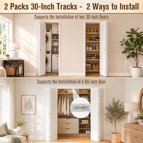 Kits de Herrajes para Puertas Plegables con 2 Rieles de 30 Pulgadas para Clóset | Compatible con Puertas de 60 Pulgadas, Kit de Reparación con Guía de Ensamblaje para Puertas de Clóset miniatura 2
