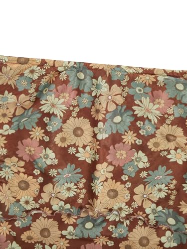 Verdusa Women's 70s Off Shoulder Flare Sleeve Ruched Tee Top Floral Print Lettuce Trim Crop Tee Shirt3