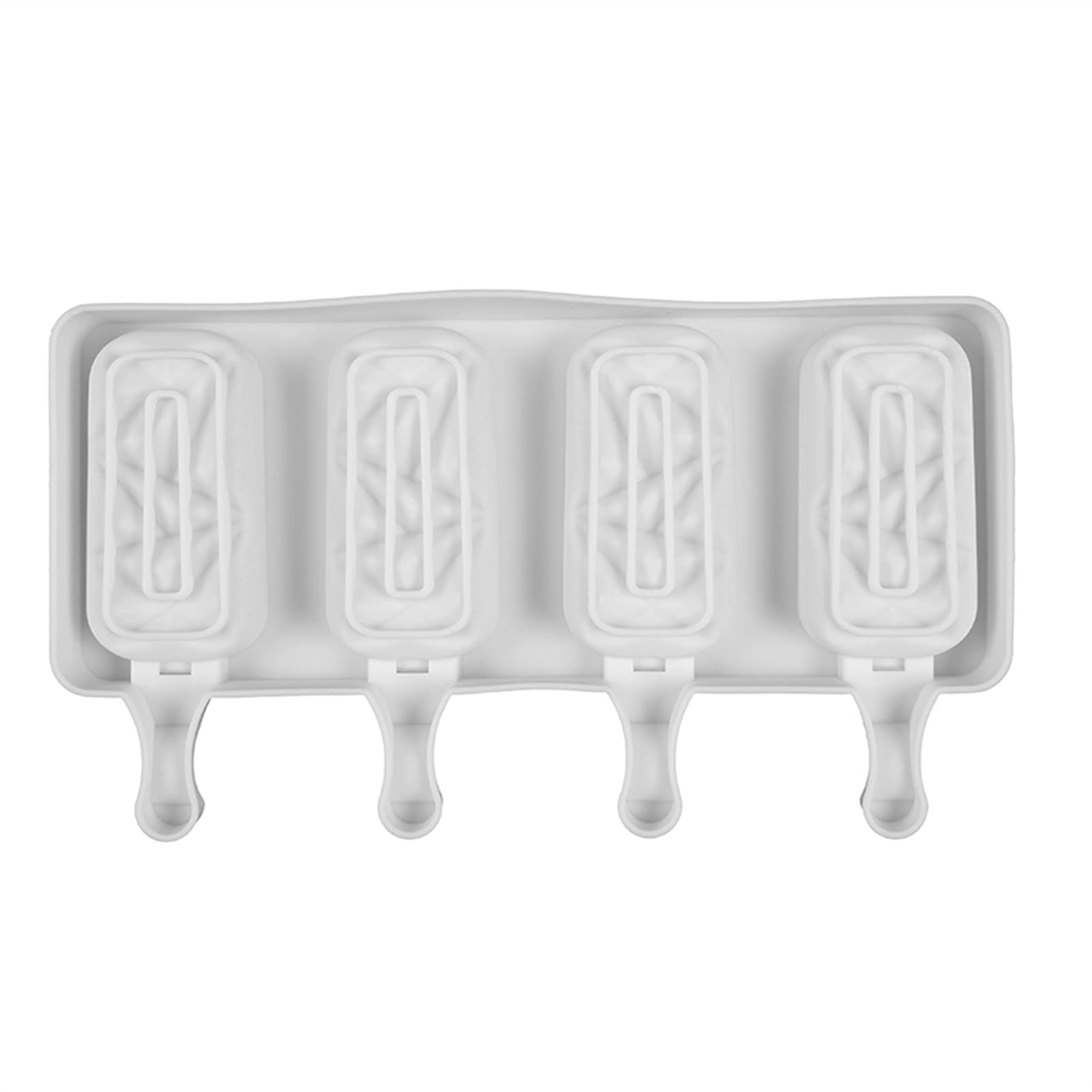 WSZMD Silicone Ice Cream Makers 4 Cell Ice Cube Tray Food Safe DIY Homemade Freezer Ice Lolly Mould Home Kitchen Tools, Popsicle Molds (Color : H white)