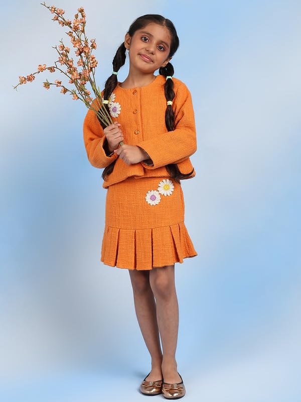 the tribe kids Bobby Girls Solid Pure Cotton Pleated Peplum Mini Skirt(Orange,2-3Y) 3